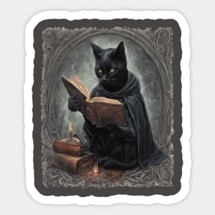 A Black Cat Wearing A Cloak Studying Halloween Spells Sticker